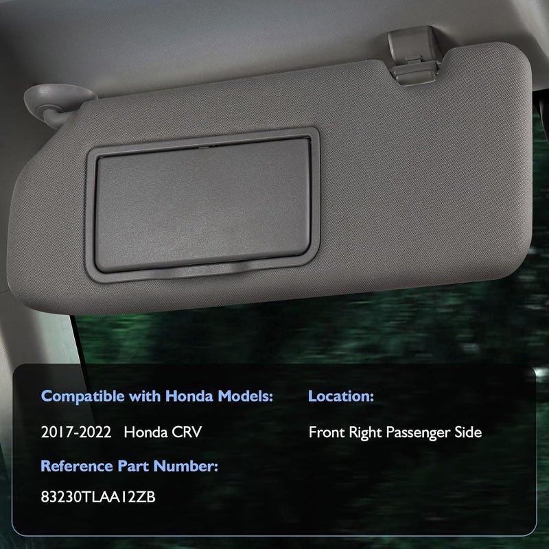 ItranMc Sun Visor Passenger Side for Honda CRV 2017-2022, Right Side Sunvisor with Light Mirror, Gray, Replacement#83230TLAA12ZB - Image 2